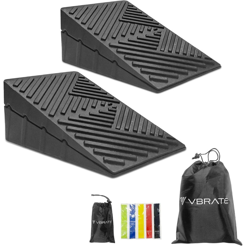 Adjustable Non-Slip Rubber Squat Wedge Blocks w 5 Resistance Bands
